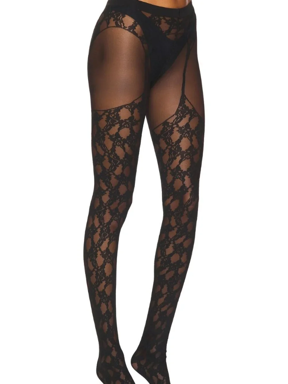 Wolford Floral Lace Suspender Tights in Black sheer